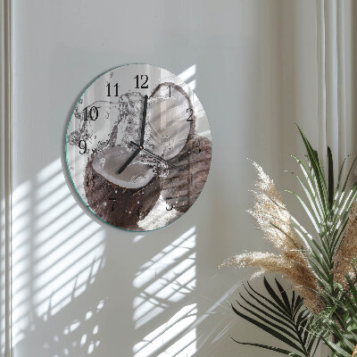 Wanduhr glas rund Kokosnüsse