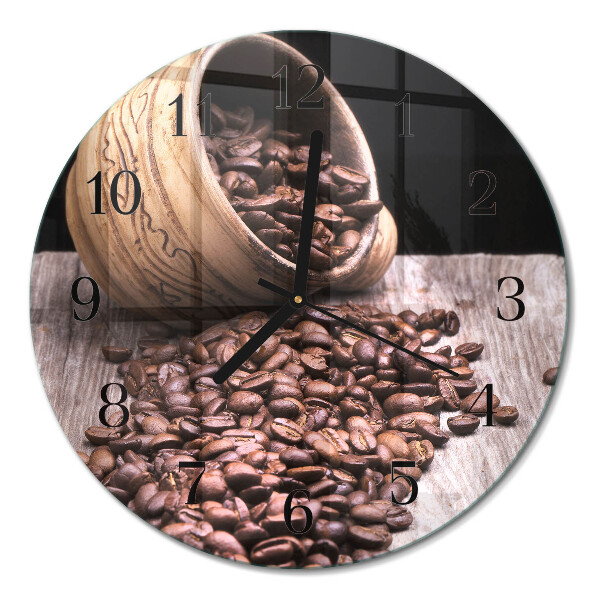 Runde wanduhr aus glas Kaffeebohnen