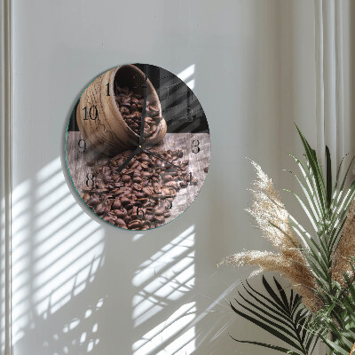 Runde wanduhr aus glas Kaffeebohnen
