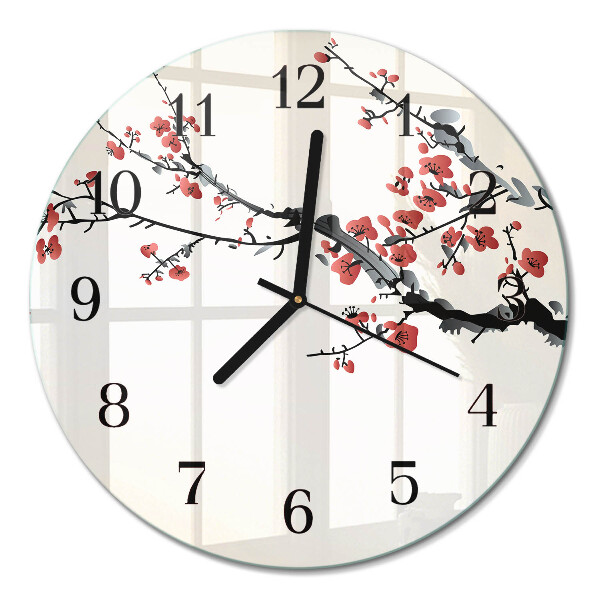 Wanduhr glas rund Blumen