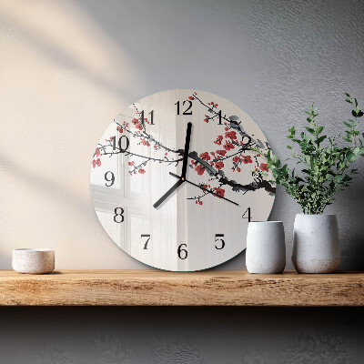 Wanduhr glas rund Blumen