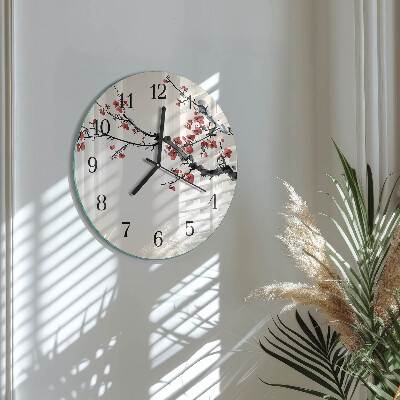 Wanduhr glas rund Blumen