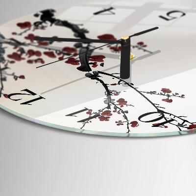Wanduhr glas rund Blumen