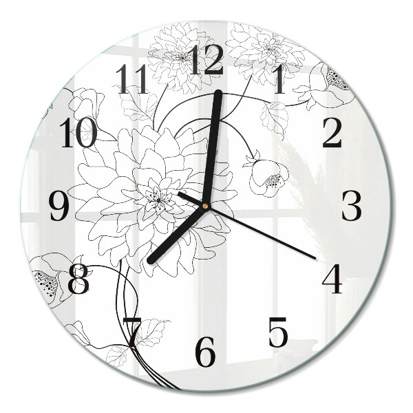 Runde wanduhr aus glas Blumen