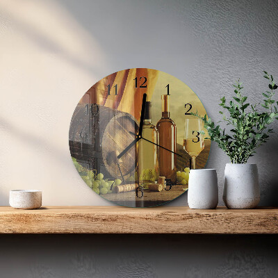 Glas wanduhr mit motiv rund Ein Fass Wein