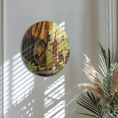 Glas wanduhr mit motiv rund Ein Fass Wein