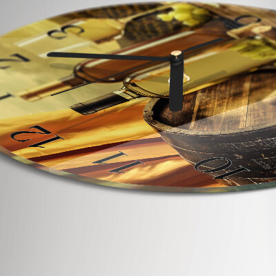 Glas wanduhr mit motiv rund Ein Fass Wein