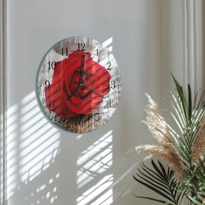 Glas wanduhr mit motiv rund Rose