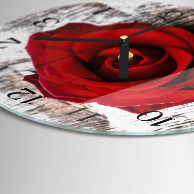 Glas wanduhr mit motiv rund Rose