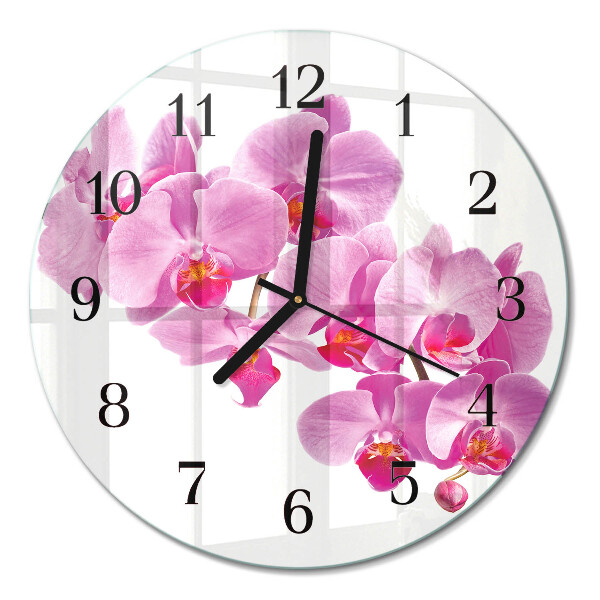 Wanduhr glas rund Orchidee