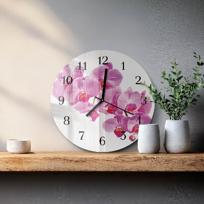 Wanduhr glas rund Orchidee