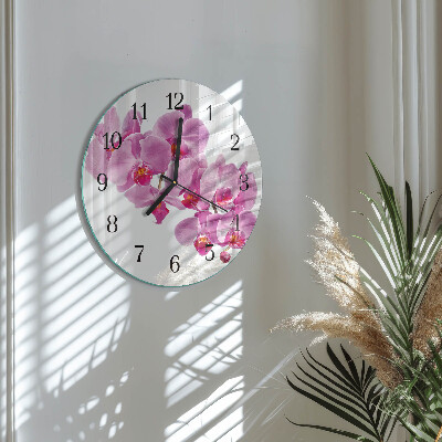 Wanduhr glas rund Orchidee