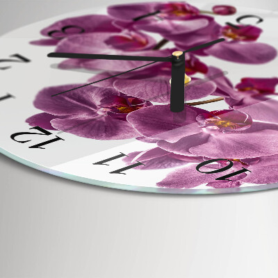 Wanduhr glas rund Orchidee