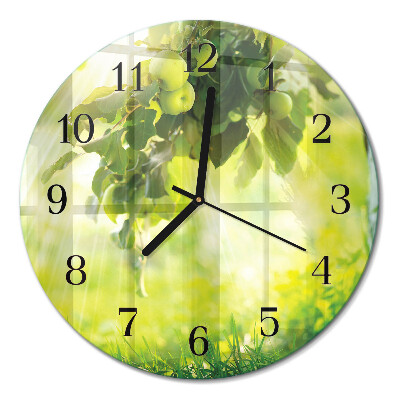 Runde wanduhr aus glas Apfelbaum