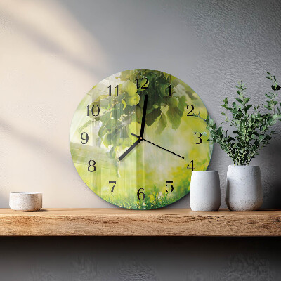 Runde wanduhr aus glas Apfelbaum