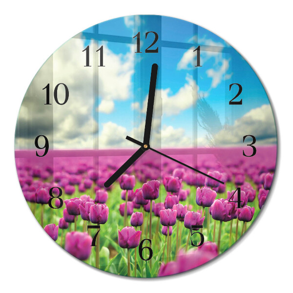 Wanduhr glas rund Tulpen