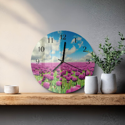 Wanduhr glas rund Tulpen