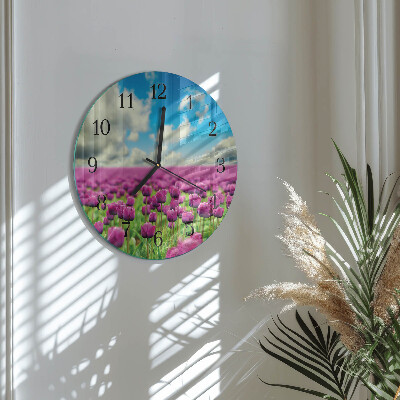 Wanduhr glas rund Tulpen