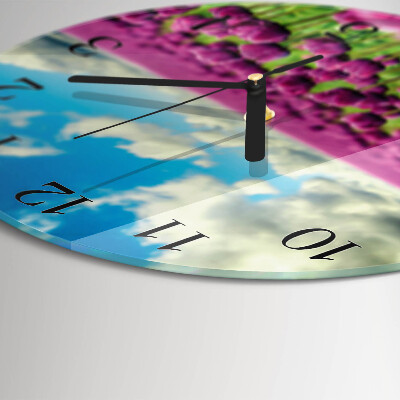 Wanduhr glas rund Tulpen