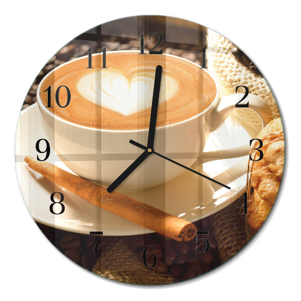 Runde wanduhr aus glas Kaffeeherz