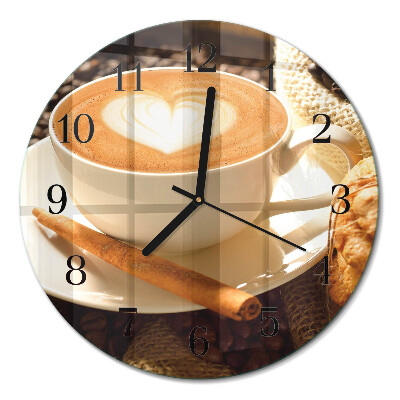 Runde wanduhr aus glas Kaffeeherz