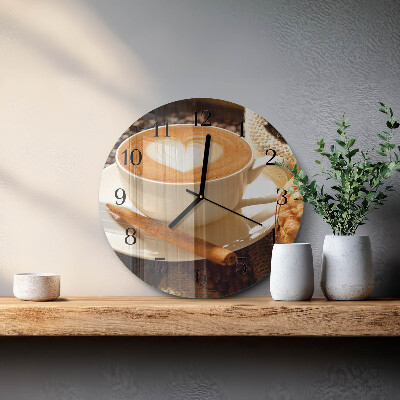 Runde wanduhr aus glas Kaffeeherz
