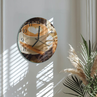 Runde wanduhr aus glas Kaffeeherz