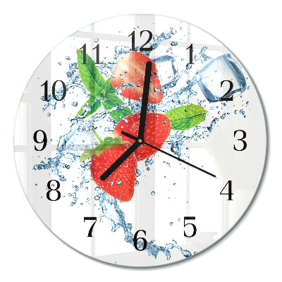 Runde wanduhr aus glas Erdbeeren