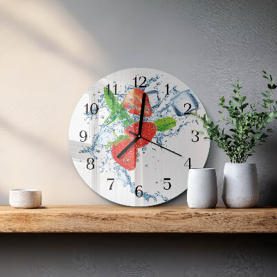 Runde wanduhr aus glas Erdbeeren