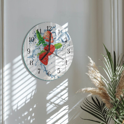 Runde wanduhr aus glas Erdbeeren