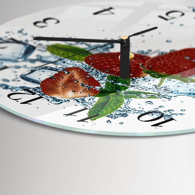 Runde wanduhr aus glas Erdbeeren