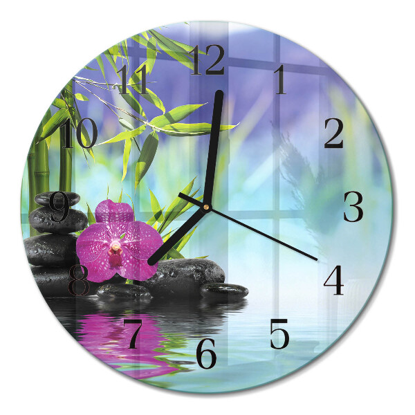 Wanduhr glas rund Orchideen-Spa