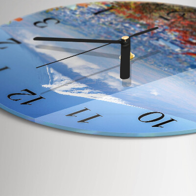 Glas wanduhr mit motiv rund Berg