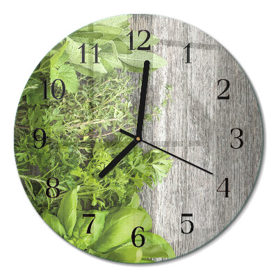 Runde wanduhr aus glas Kräuter