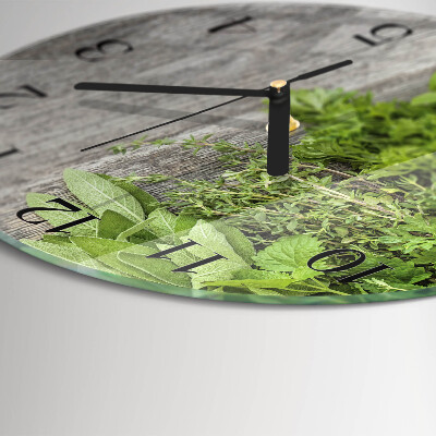Runde wanduhr aus glas Kräuter