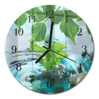 Wanduhr glas rund Blätter