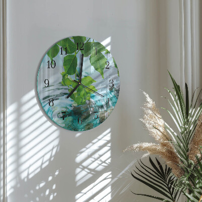 Wanduhr glas rund Blätter