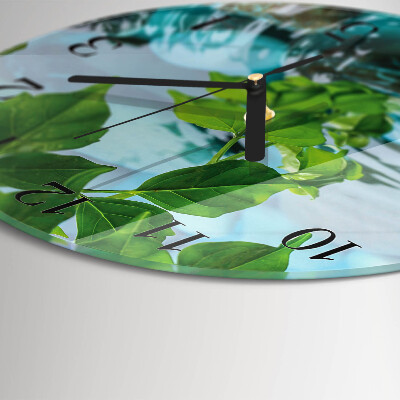 Wanduhr glas rund Blätter