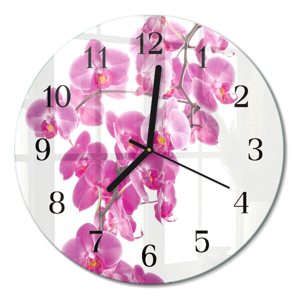Glas wanduhr mit motiv rund Orchidee