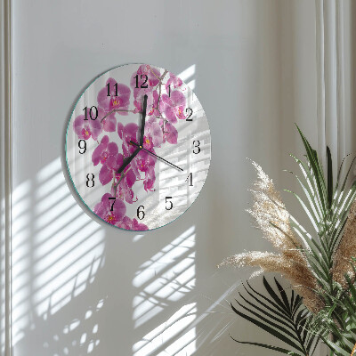 Glas wanduhr mit motiv rund Orchidee