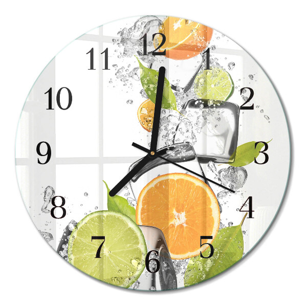 Runde wanduhr aus glas Zitrusfrüchte