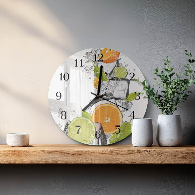 Runde wanduhr aus glas Zitrusfrüchte