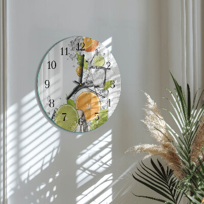 Runde wanduhr aus glas Zitrusfrüchte