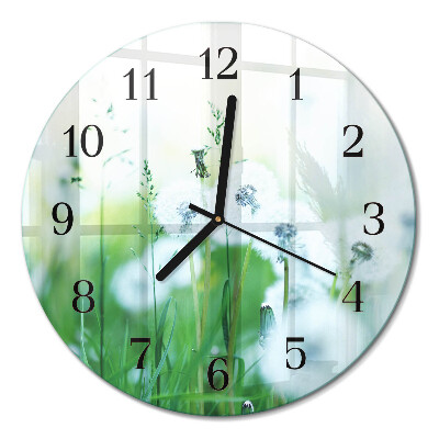 Glas wanduhr mit motiv rund Wiese