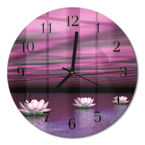 Wanduhr glas rund Seerosen