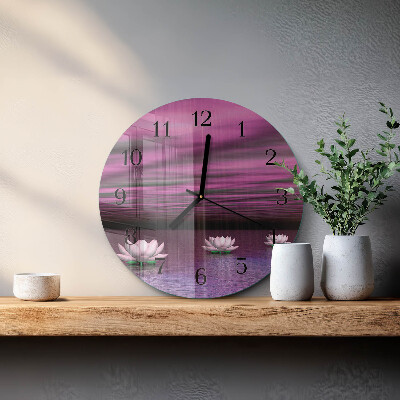 Wanduhr glas rund Seerosen