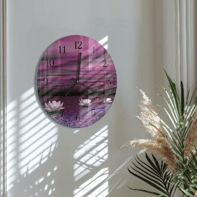 Wanduhr glas rund Seerosen