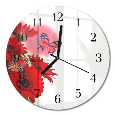 Wanduhr glas rund Gerbera