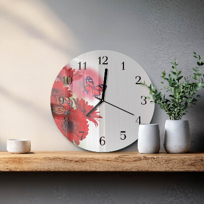 Wanduhr glas rund Gerbera