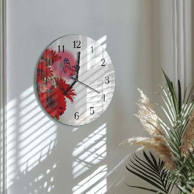 Wanduhr glas rund Gerbera